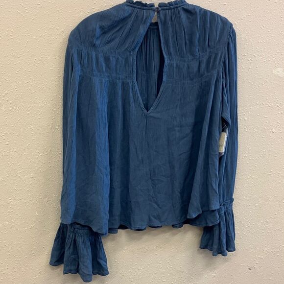 Free people Kelsey Peasant Blouse Blue Metal Bell sleeves Cottagecore Fairycore - Picture 12 of 12